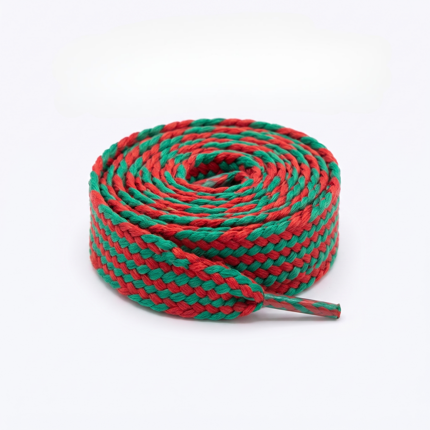 Shoelace flat tubular braid PES 12 mm two-tone Green / Red