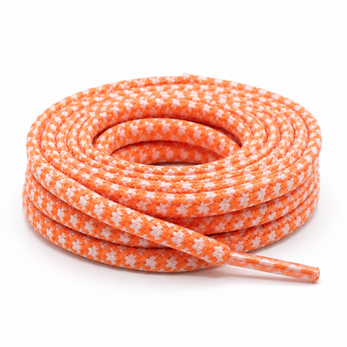 Lacet rond tressé PES bicolore Blanc / Orange Fluo