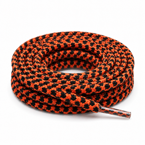 Lacets ronds tressés PES bicolores Noir / Orange néon