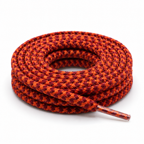 Lacet rond tressé PES bicolore Bordeaux / Saumon