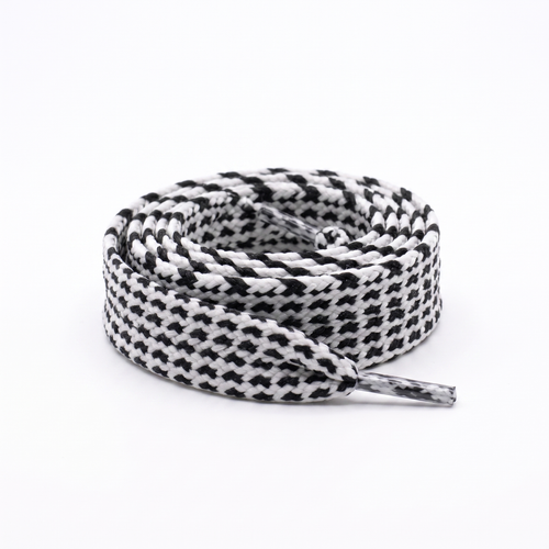 Lacet tresse plate tubulaire PES 12 mm bicolore Blanc / Noir