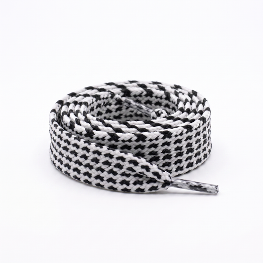 Shoelace flat tubular braid PES 12 mm two-tone White / Black