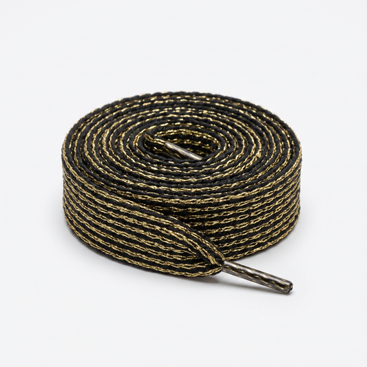 Shoelace flat 12 mm Black / Gold Lurex