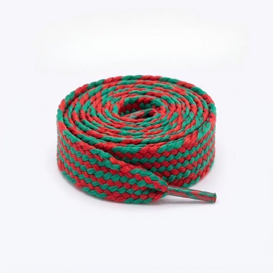 Shoelace flat tubular braid PES 12 mm two-tone Green / Red