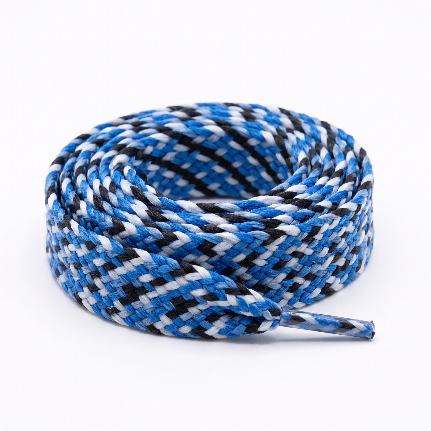 Shoelace flat tubular braid PES 12 mm three-tone Sky Blue / Navy / Majorelle Blue