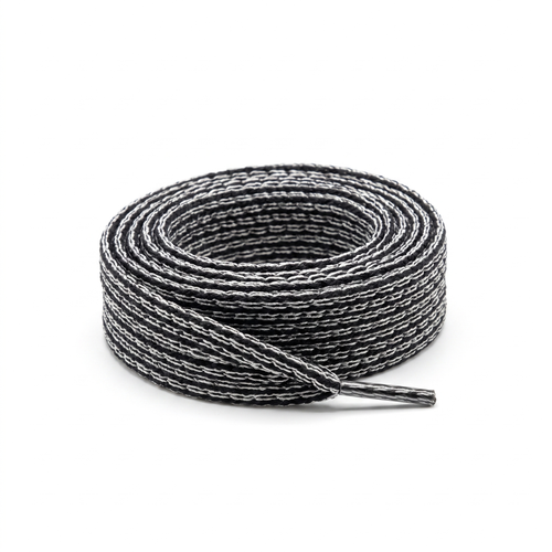 Lacets plats 12 mm Noir / Lurex argenté