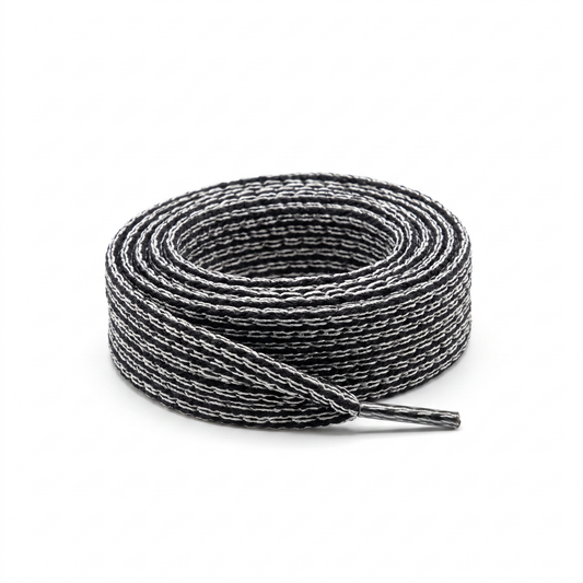 Shoelace flat 12 mm  Black / Silver Lurex