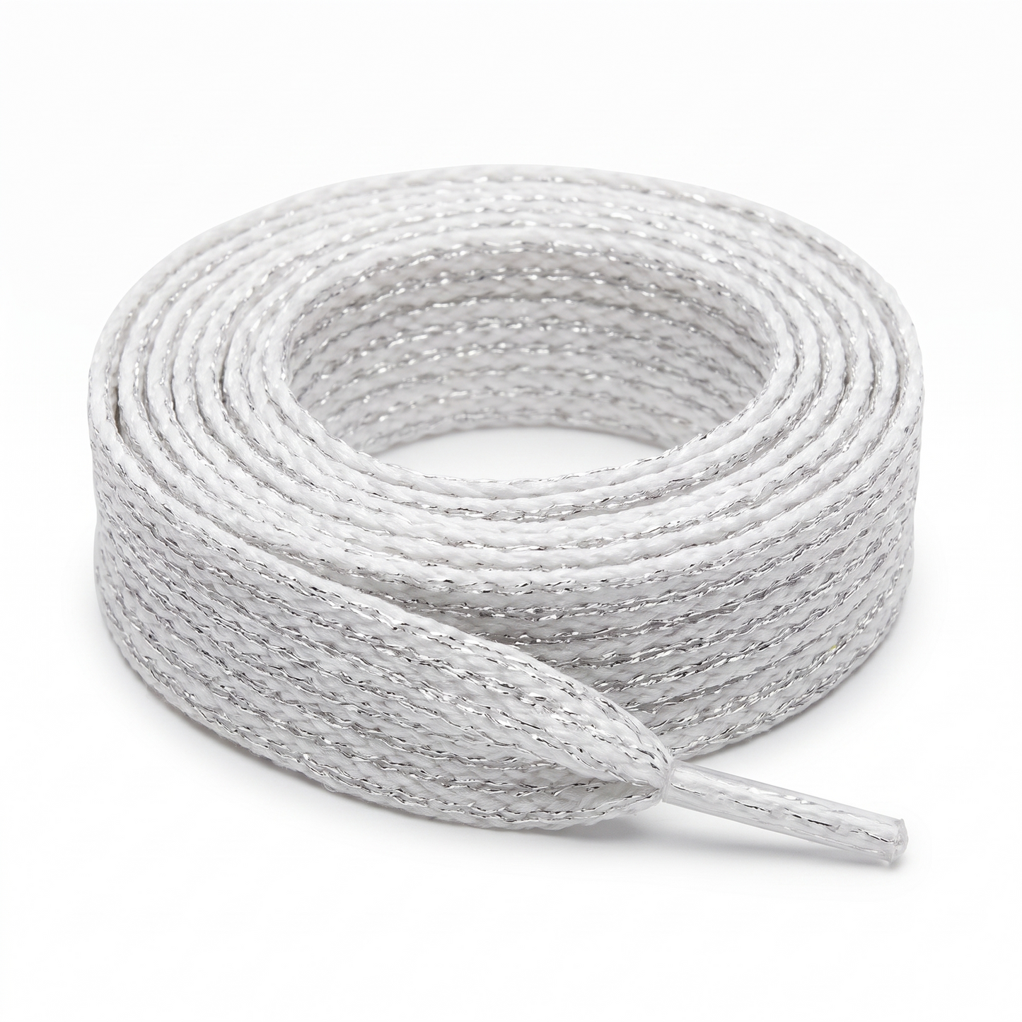 Shoelace flat 12 mm White / Silver Lurex