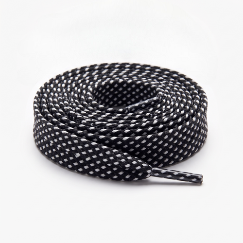 Lacet plat tubulaire tressé PES 12 mm bicolore Noir / Blanc