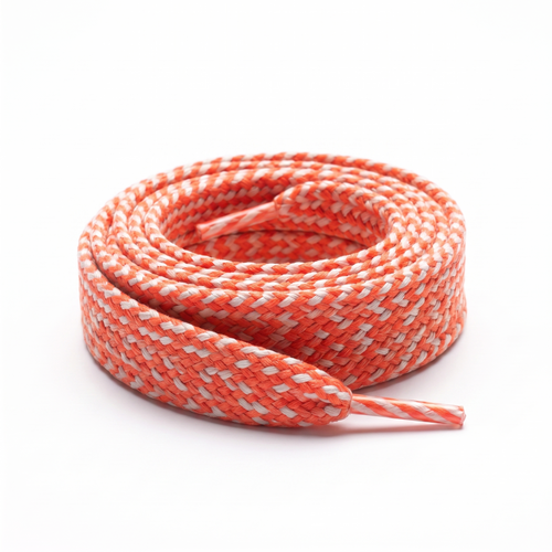 Lacet plat tressé tubulaire PES 12 mm bicolore Corail / Beige