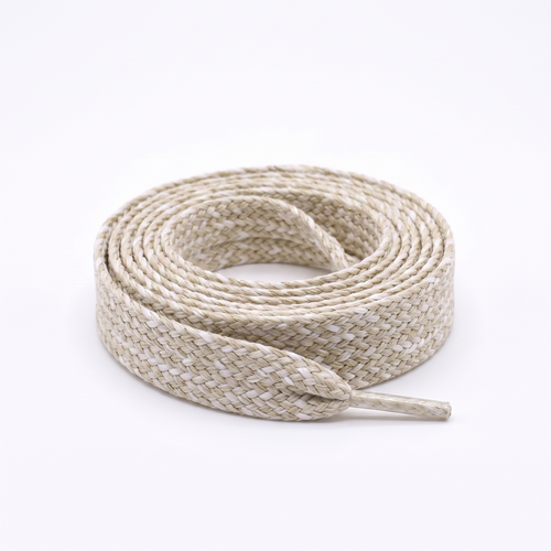 Lacet tresse plate tubulaire PES 12 mm bicolore Beige / Blanc