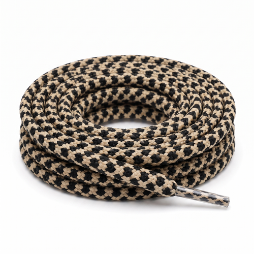 Lacets ronds tressés PES bicolores Beige / Noir
