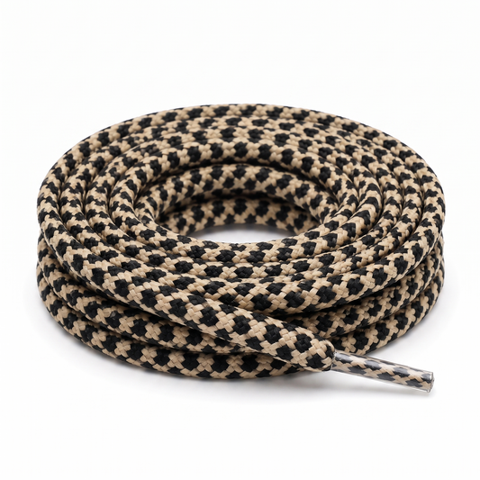 Shoelace round braid PES two-tone Beige / Black