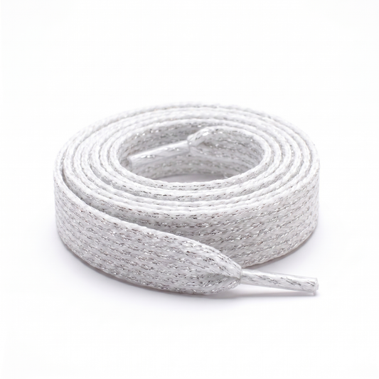 Lacet plat 12 mm Blanc / Lurex Argenté