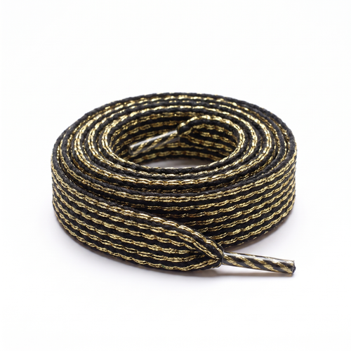 Lacets plats 12 mm Noir / Lurex Or